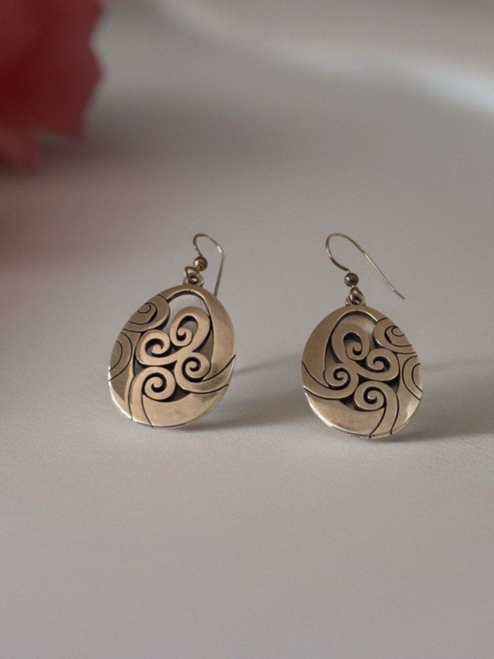 Brighton Mingle French Wire Earrings Silver Plated Scroll Openwork Oval Dangle